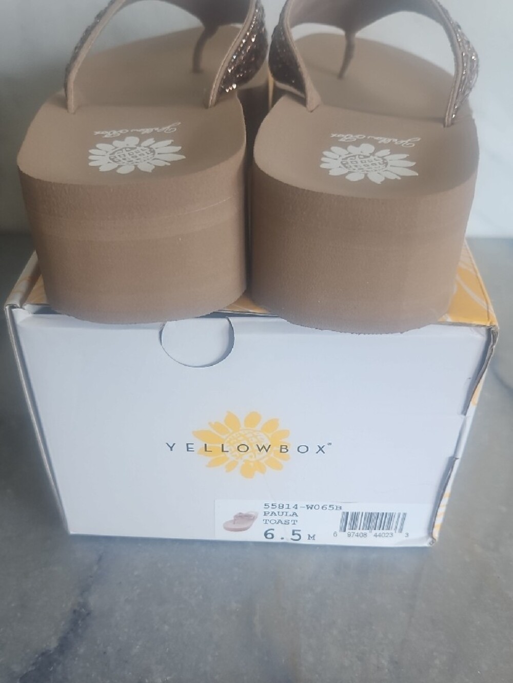Yellow Box Beaded Taupe Platform Thong Sandals - Picture 3 of 9